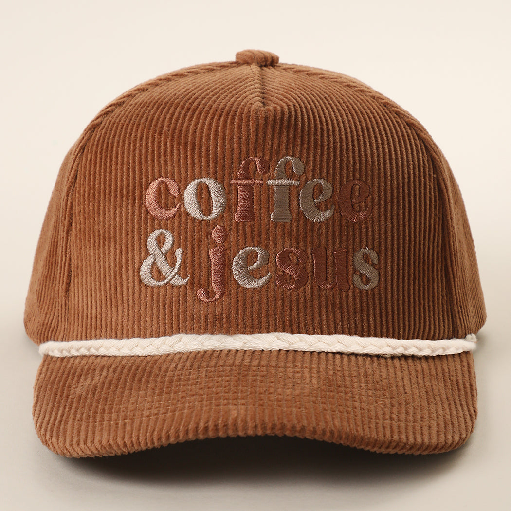 Coffee & Jesus corduroy rope trucker hat in brown
