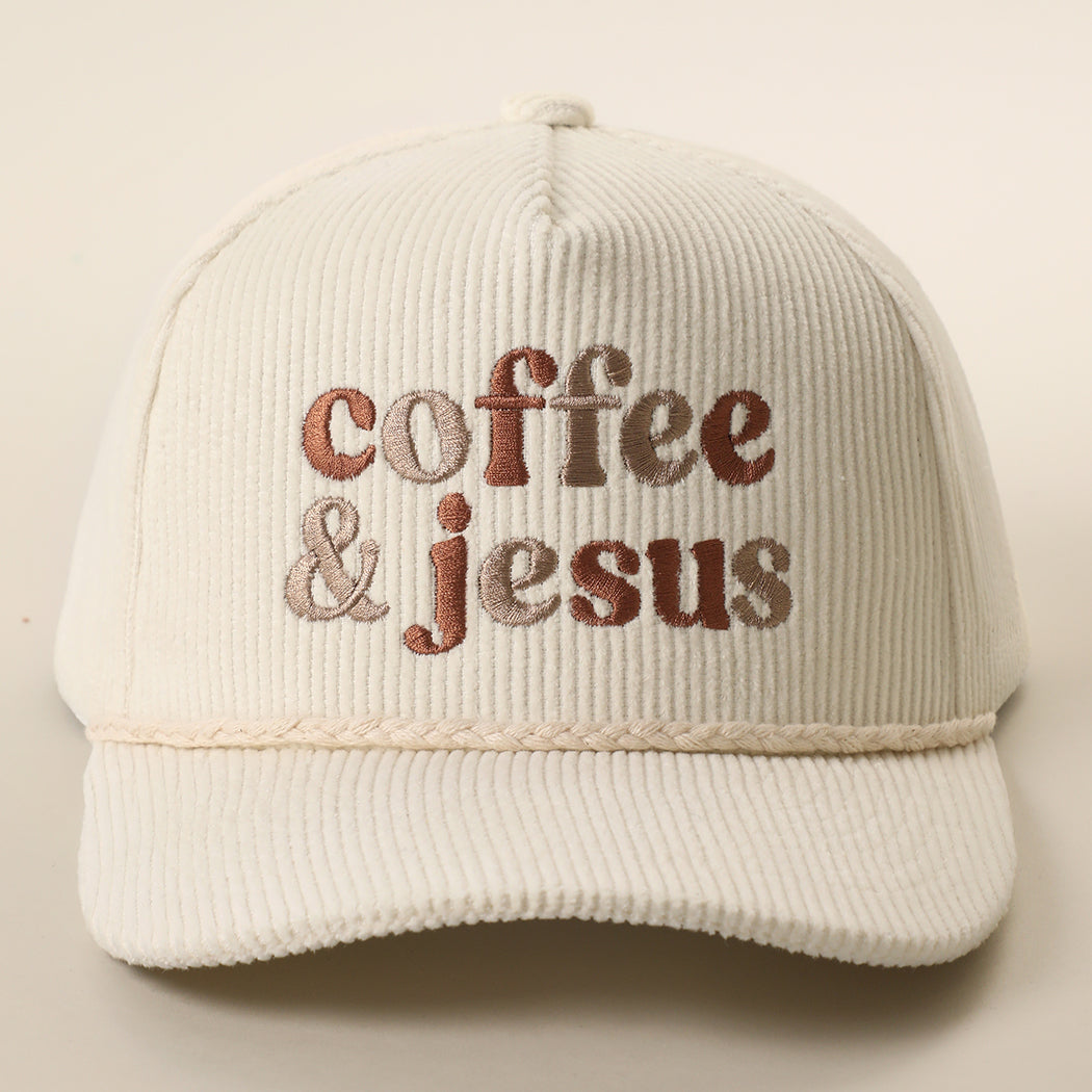 Coffee & Jesus corduroy rope trucker hat in off-white
