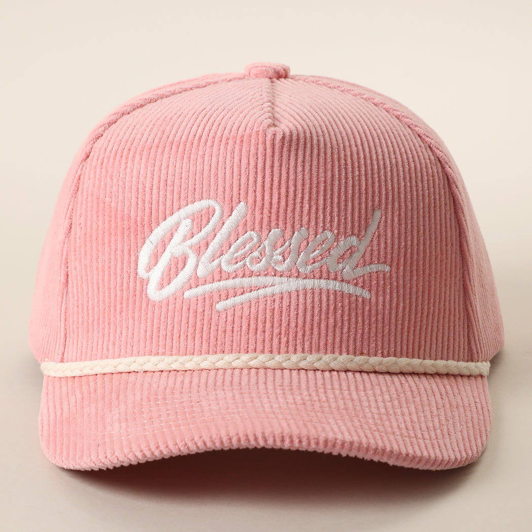 Blessed corduroy rope trucker hat in baby pink
