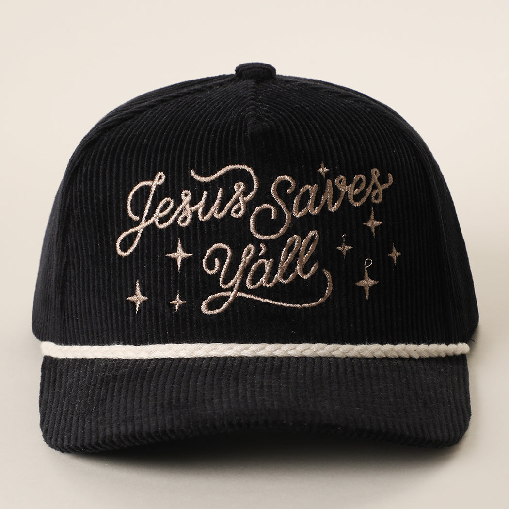 Jesus Saves Y'all corduroy rope trucker hat in black