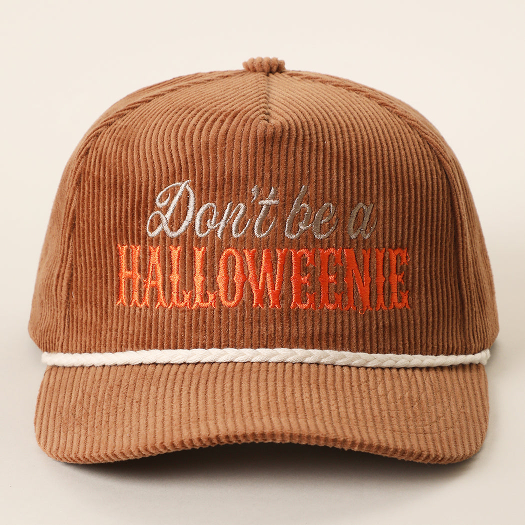 Don't Be a Halloweenie corduroy rope trucker hat in brown