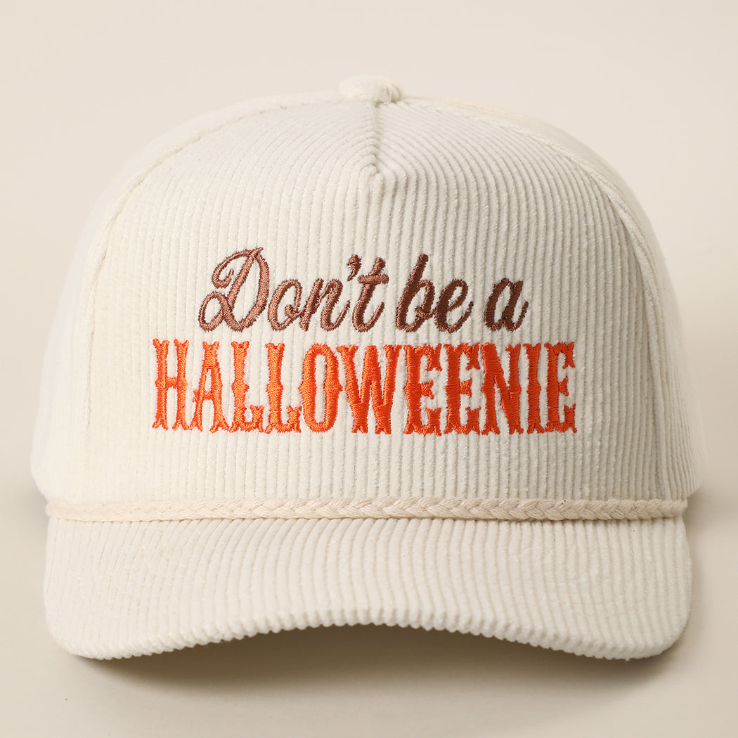 Don't Be a Halloweenie corduroy rope trucker hat in off-white