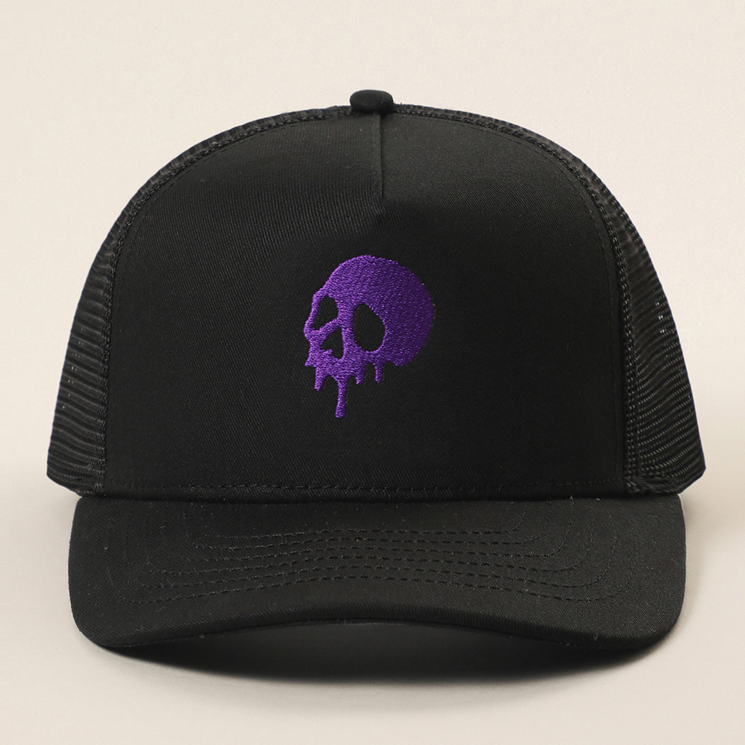 Skull Drip mesh trucker hat in black and purple