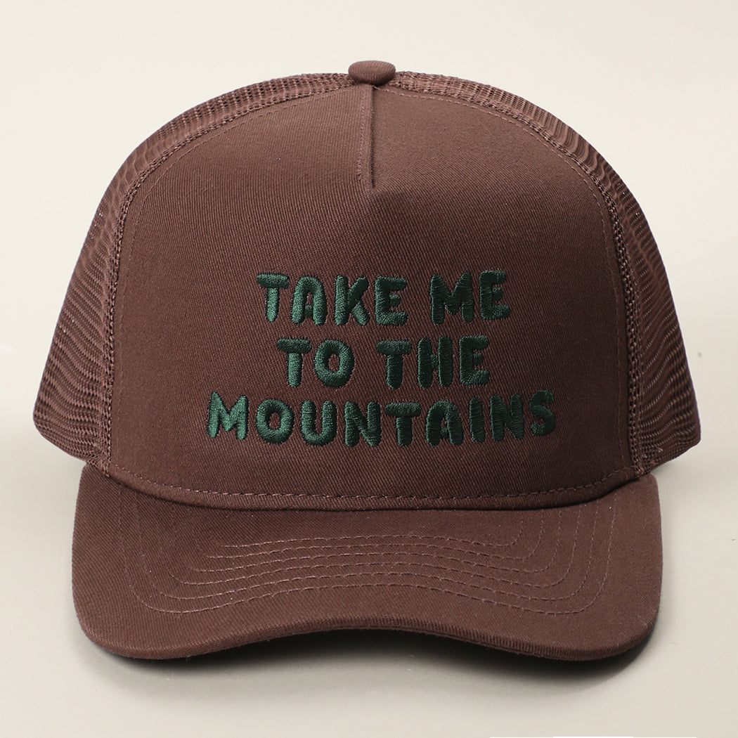 Take Me To The Mountains trucker hat in brown