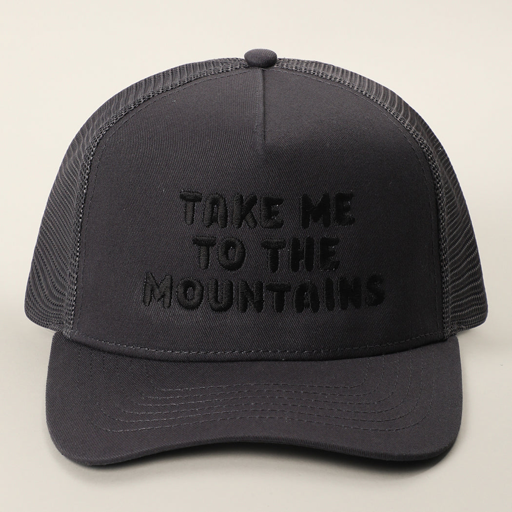 Take Me To The Mountains trucker hat in charcoal