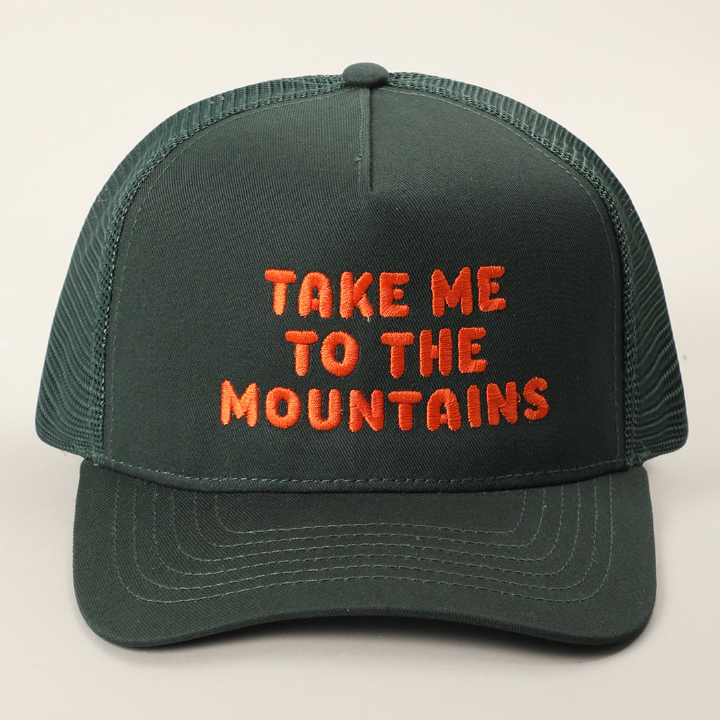 Take Me To The Mountains trucker hat in dark green
