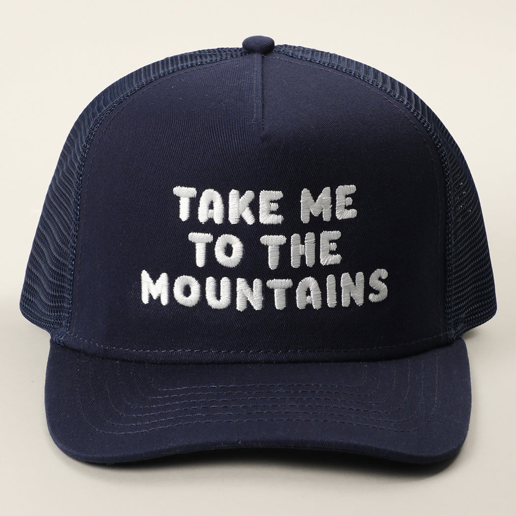Take Me To The Mountains trucker hat in royal blue