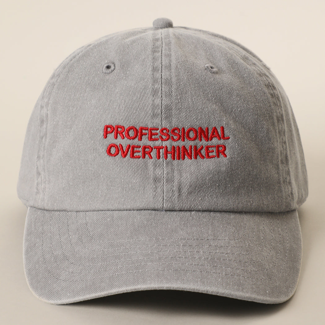Professional Overthinker washed baseball cap in grey