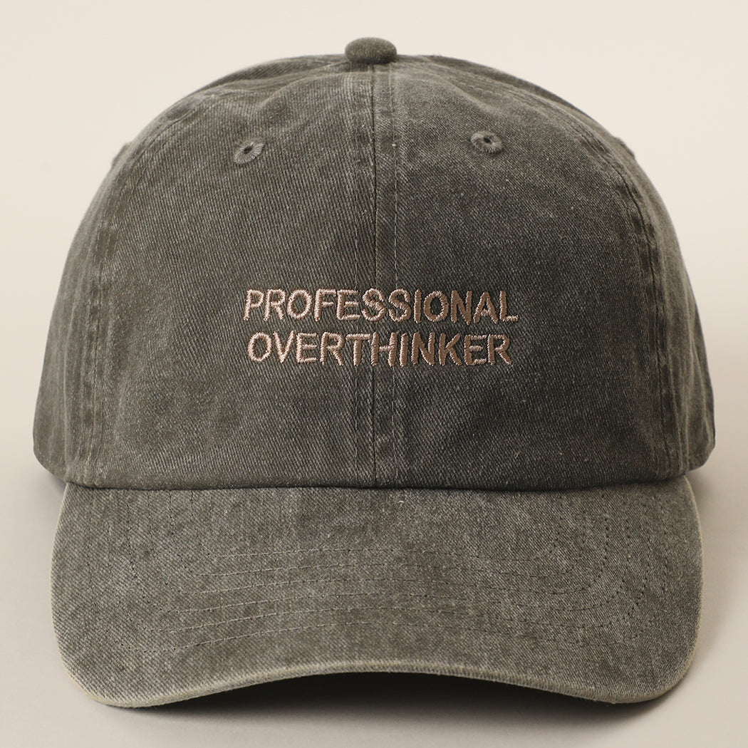 Professional Overthinker washed baseball cap in olive