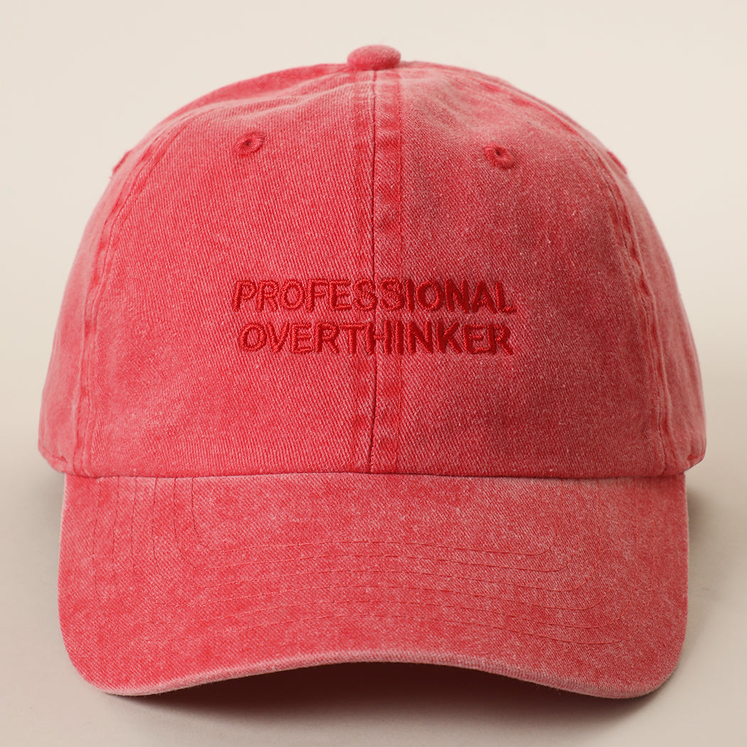 Professional Overthinker washed baseball cap in red