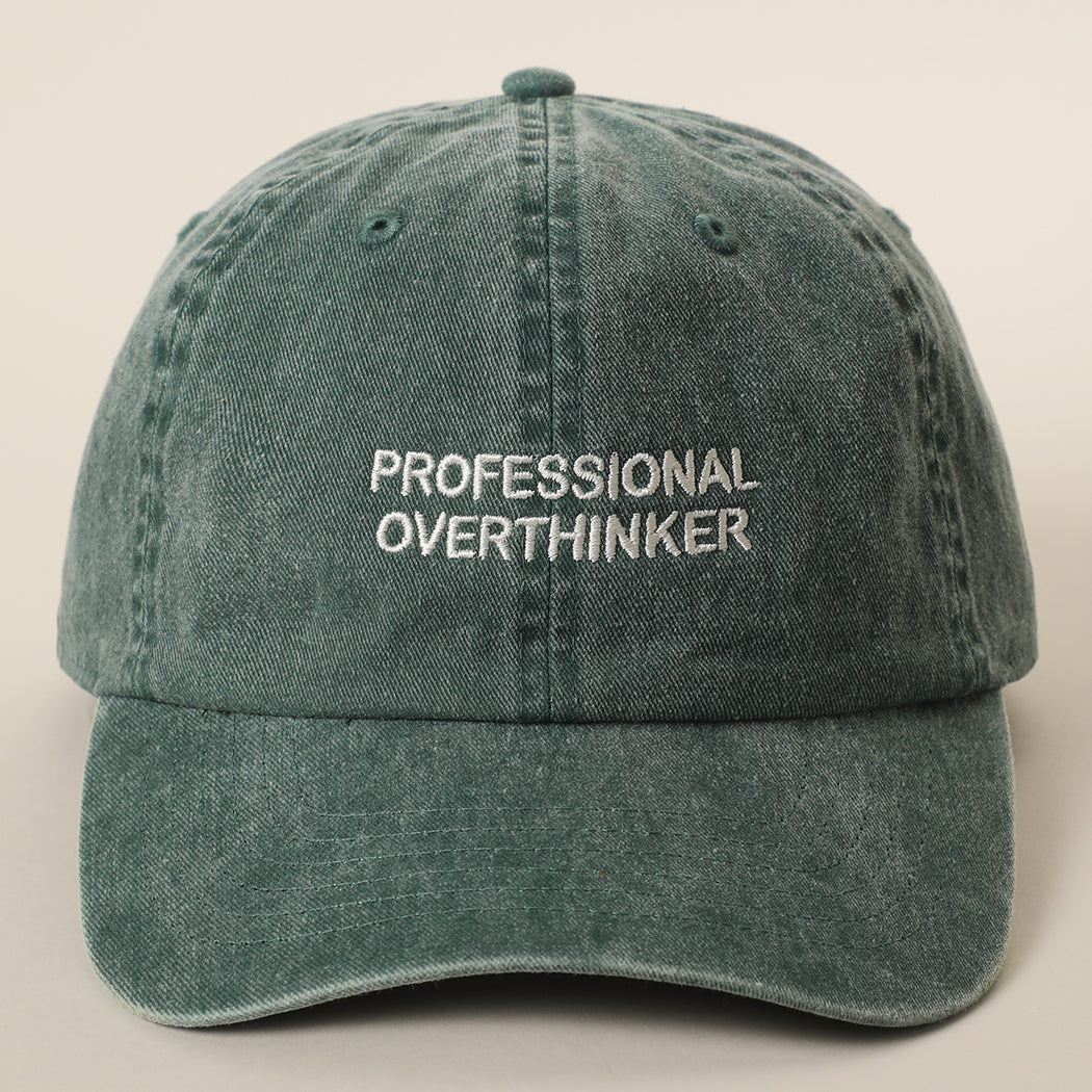 Professional Overthinker washed baseball cap in yellow green