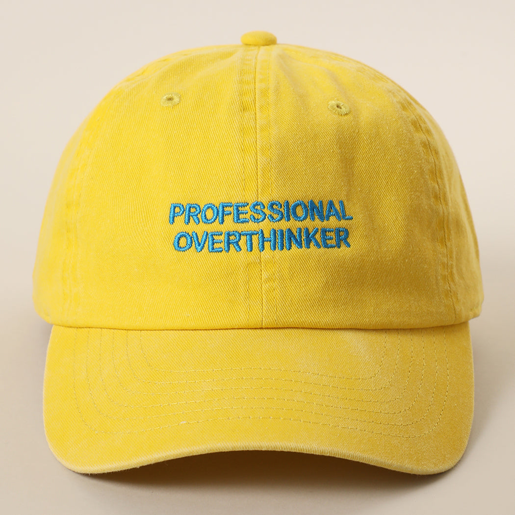 Professional Overthinker washed baseball cap in yellow