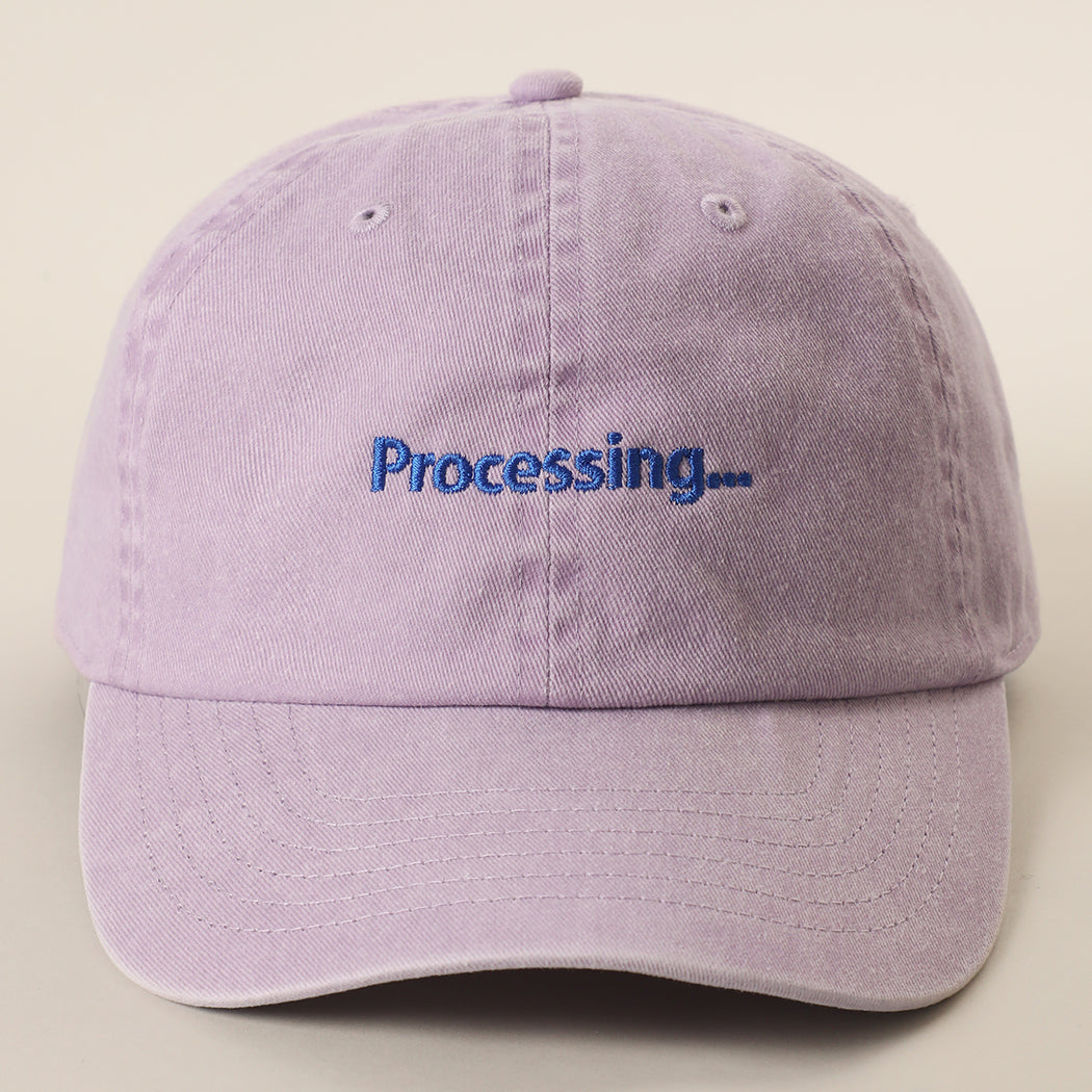 Processing embroidered baseball cap in lilac