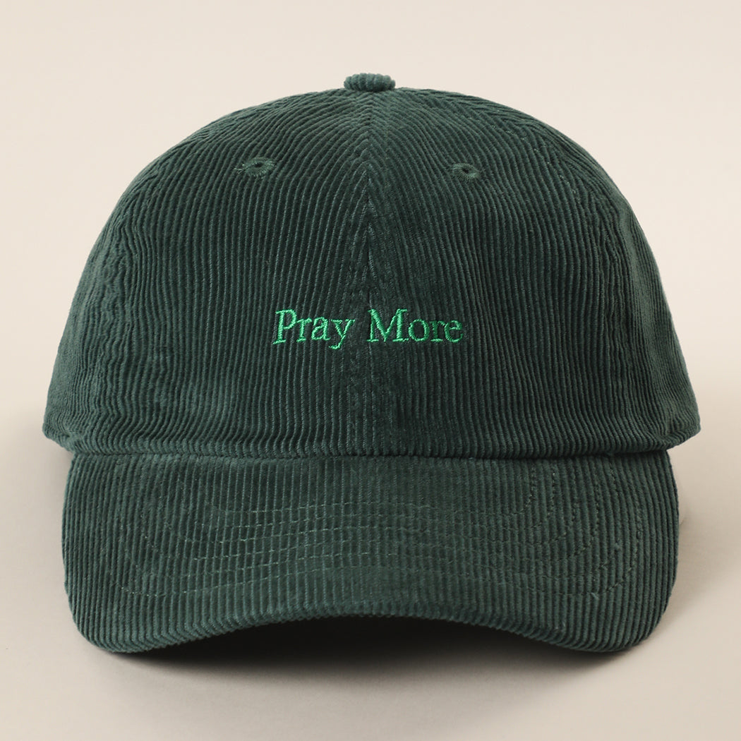 Pray More corduroy baseball cap in dark green