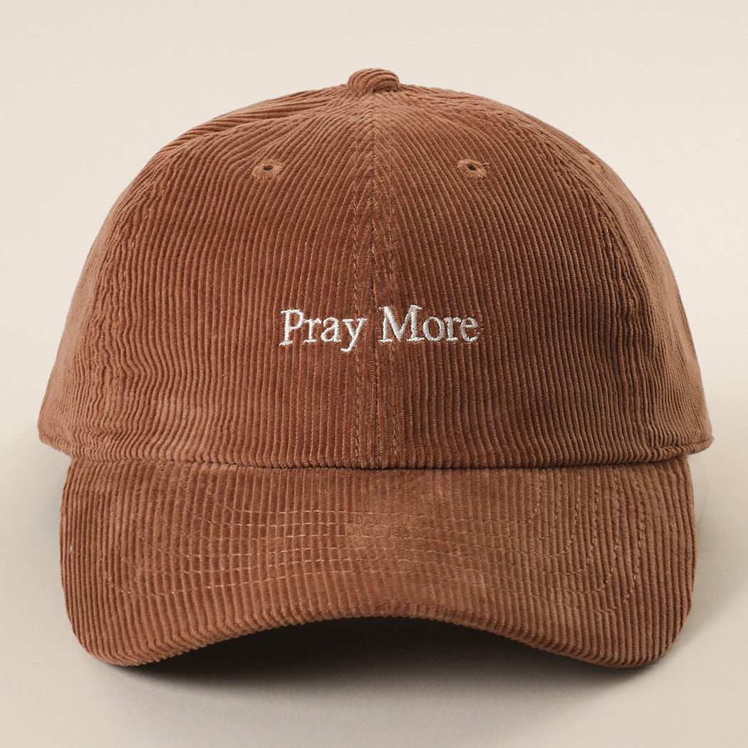 Pray More corduroy baseball cap in mocha