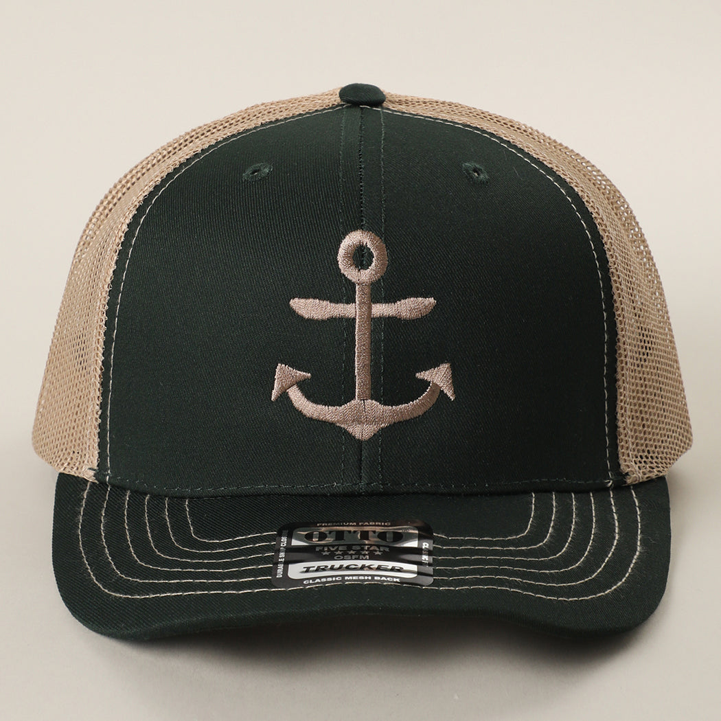 Anchor OTTO two-tone trucker hat in dark green and khaki