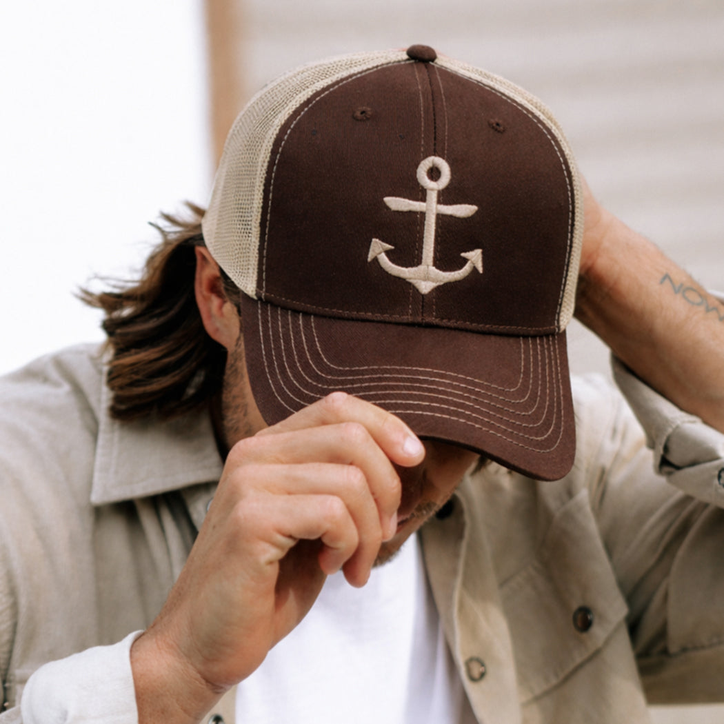 Anchor embroidered OTTO two-tone trucker hat, front view