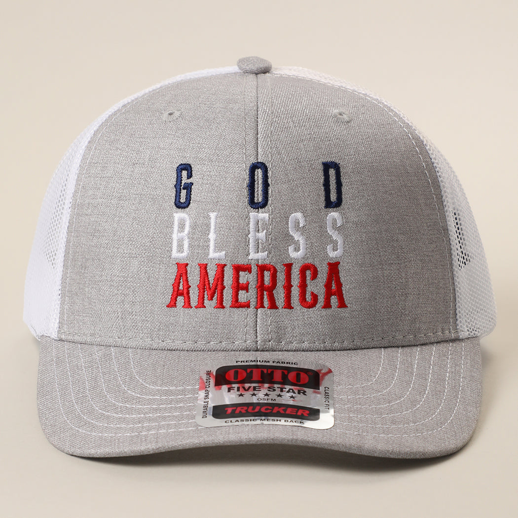 God Bless America mid profile trucker hat in heather grey and white
