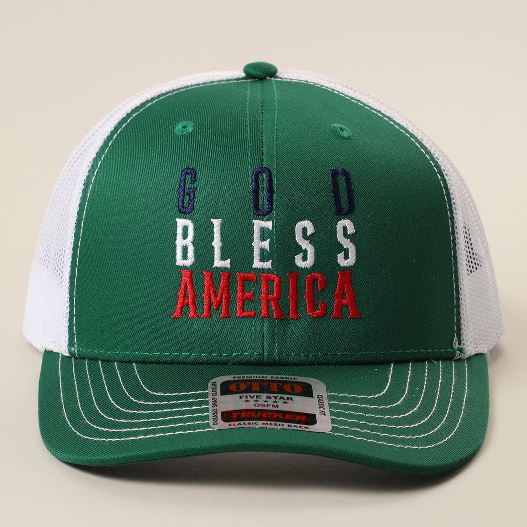 God Bless America mid profile trucker hat in kelly green and white