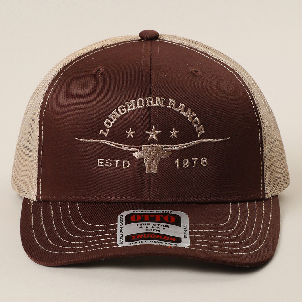 Longhorn Ranch mid profile trucker hat in dark brown and khaki