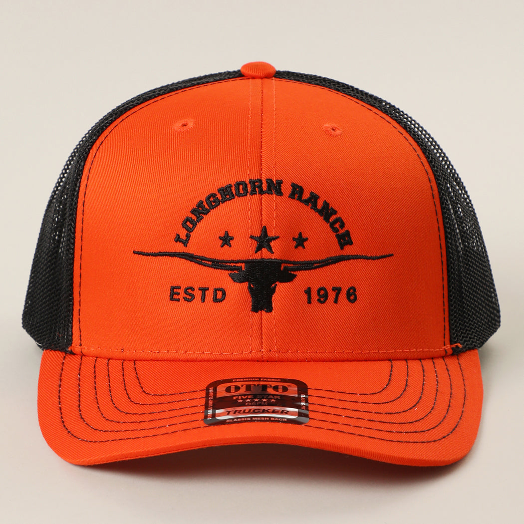 Longhorn Ranch mid profile trucker hat in orange and black