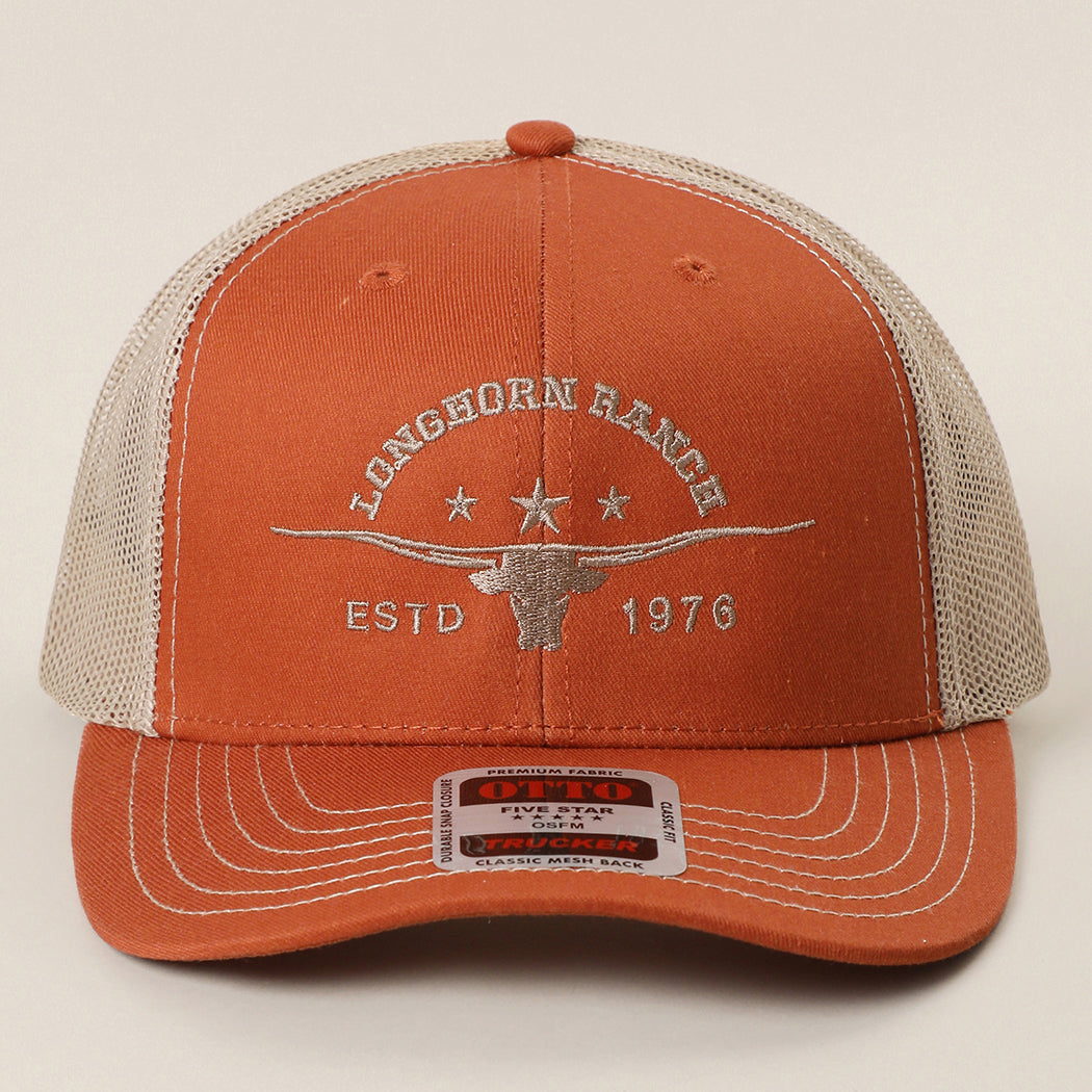 Longhorn Ranch mid profile trucker hat in orange and khaki