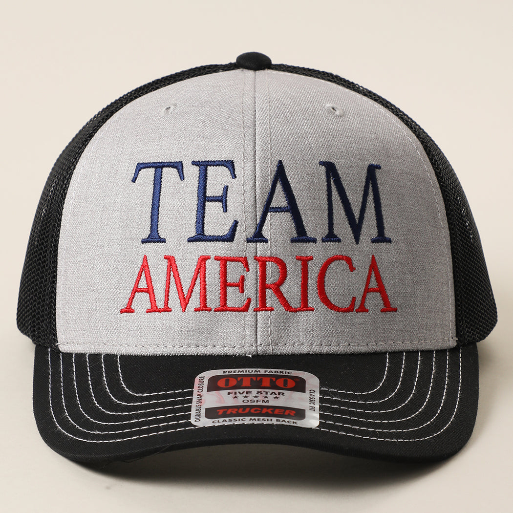 Team America mid profile trucker hat in black and heather grey