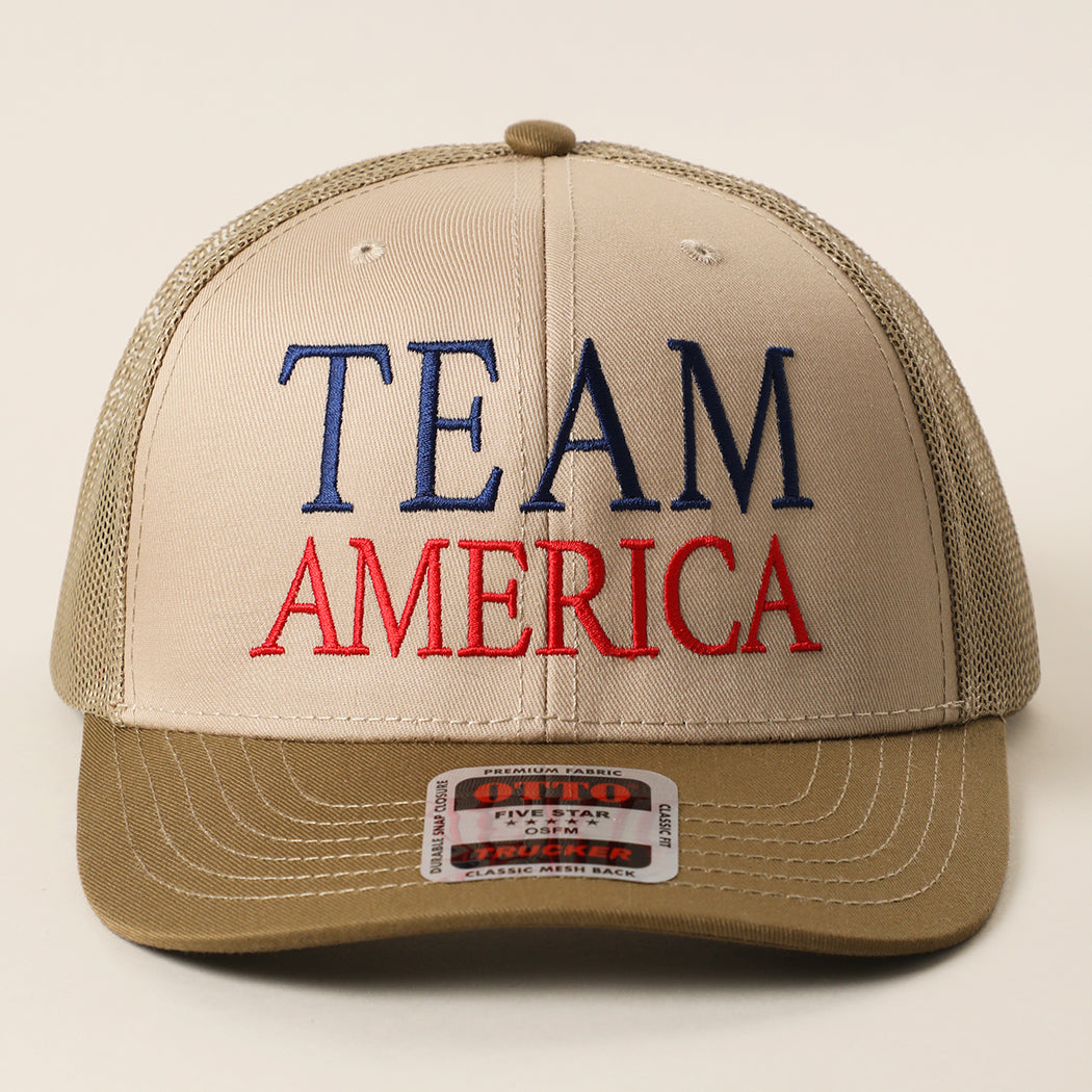Team America mid profile trucker hat in coyote brown and khaki