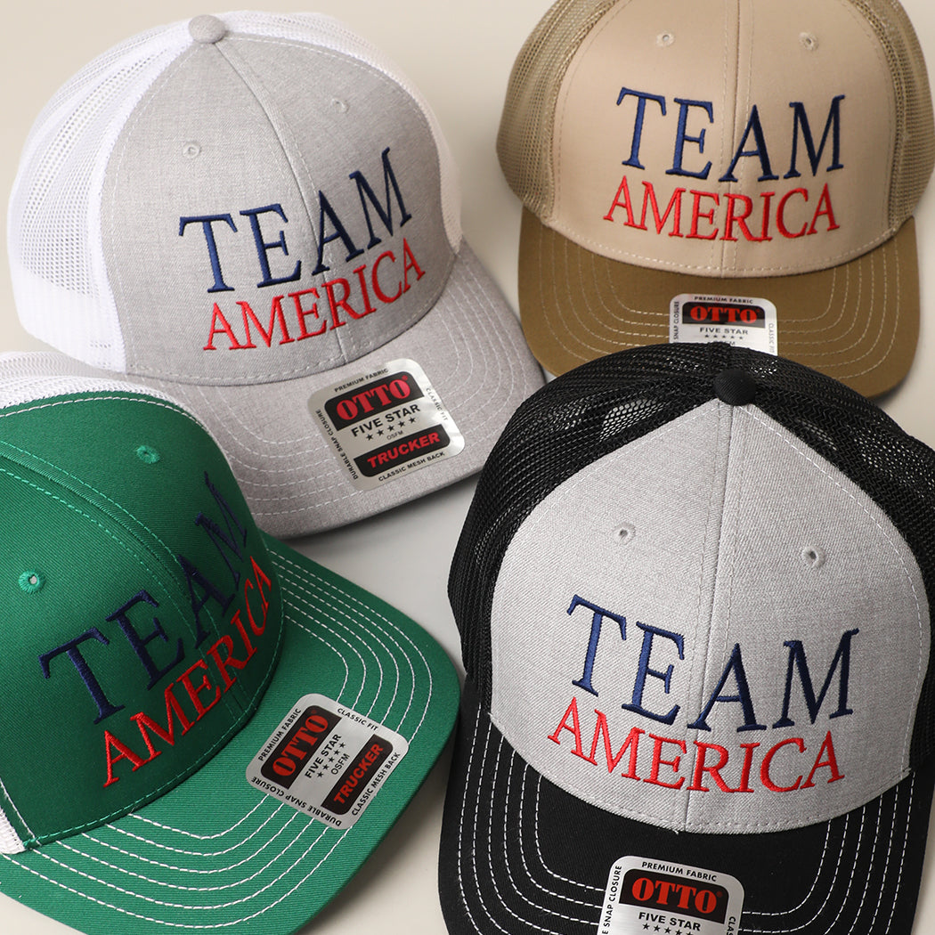 Team America mid profile trucker hat shown in all color options