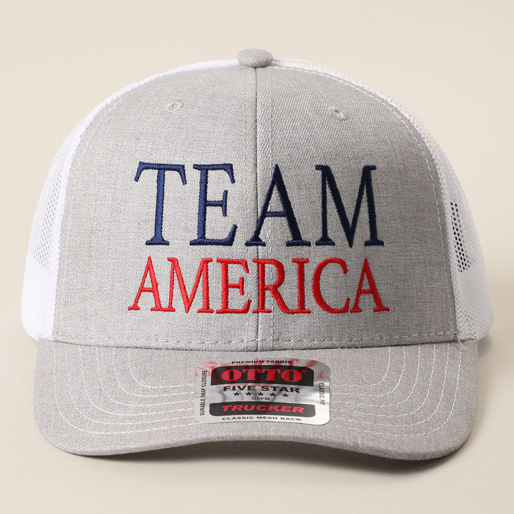 Team America mid profile trucker hat in heather grey and white