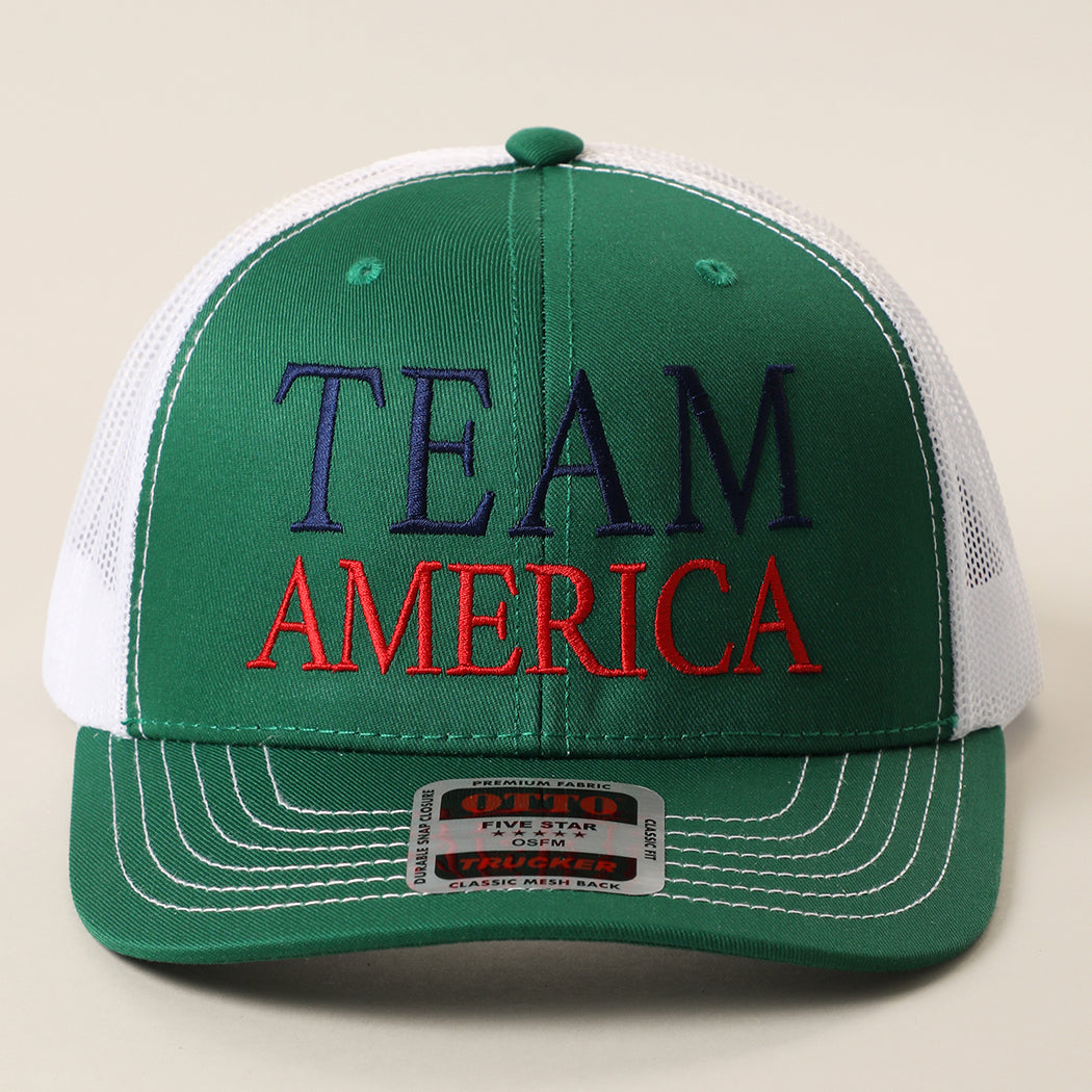 Team America mid profile trucker hat in kelly green and white