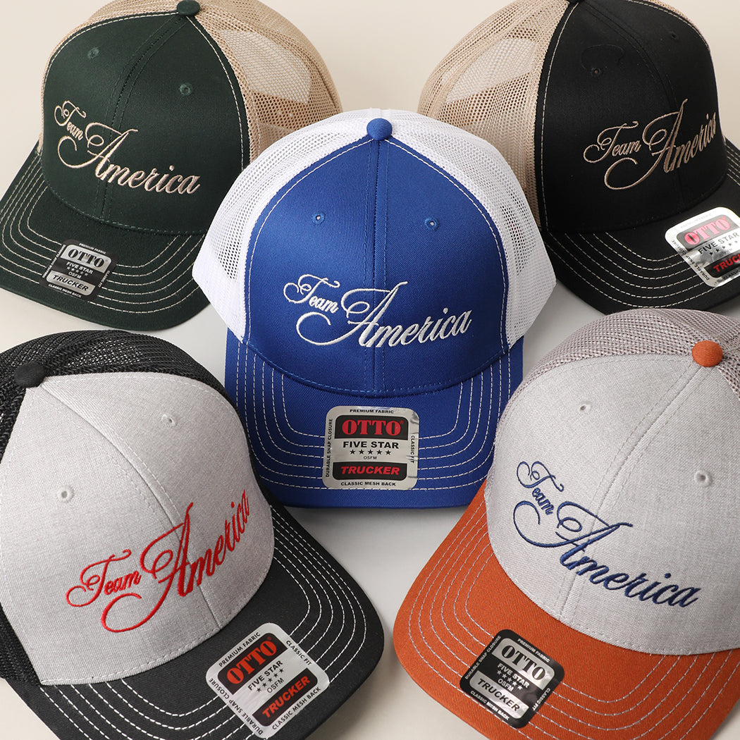 Team America Script mesh back trucker hat lifestyle image