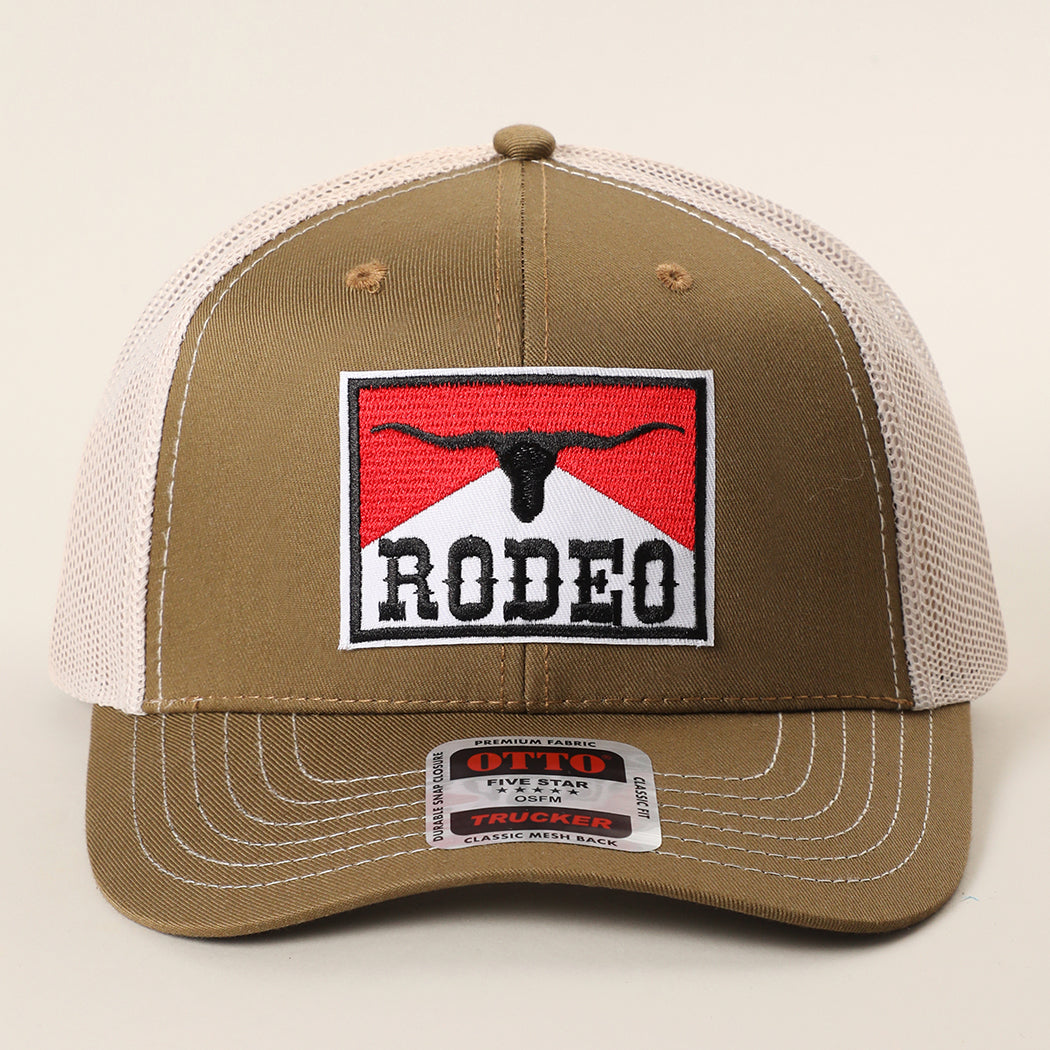 Rodeo patch mid profile trucker hat in coyote brown and light khaki