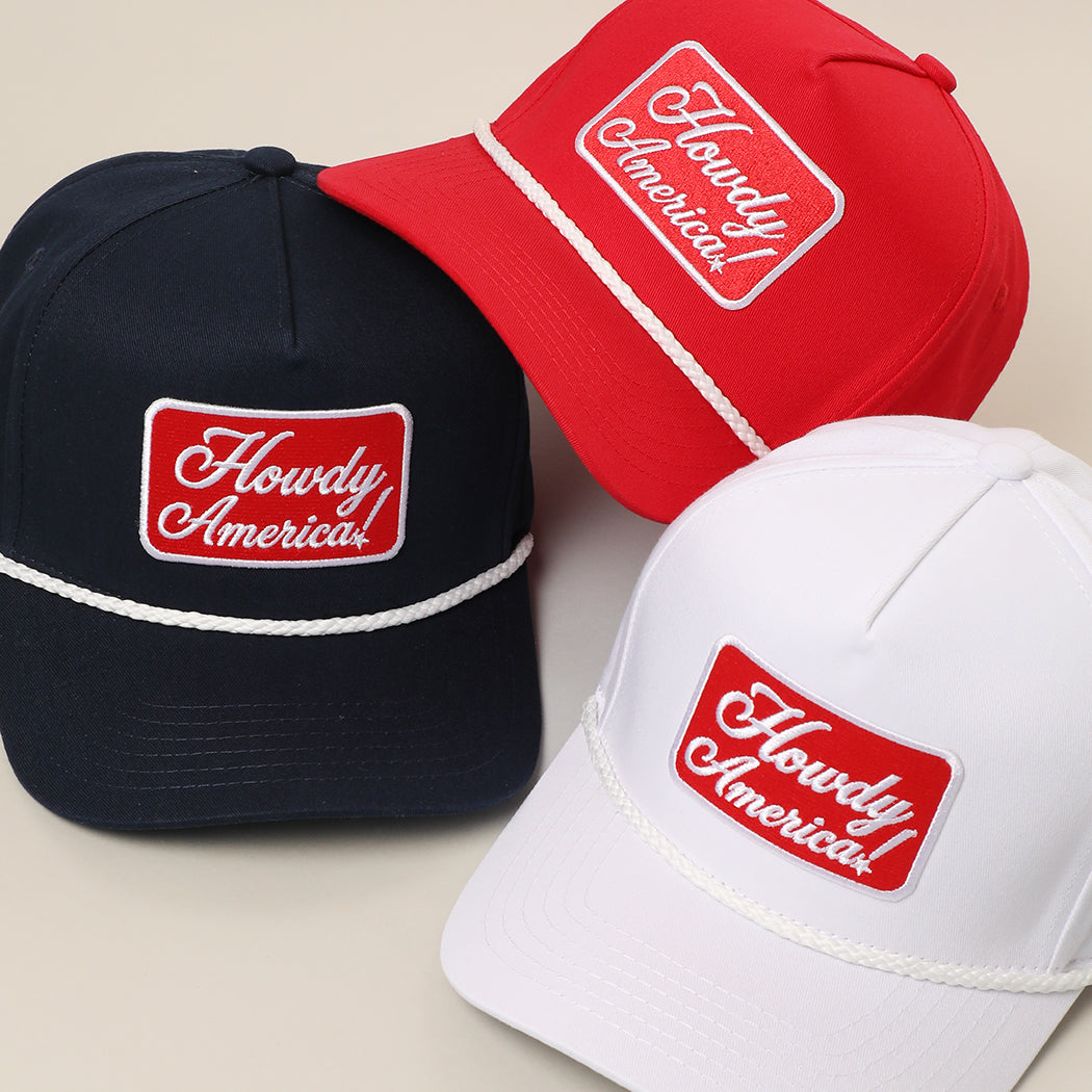 Howdy America rope trucker hat, front view