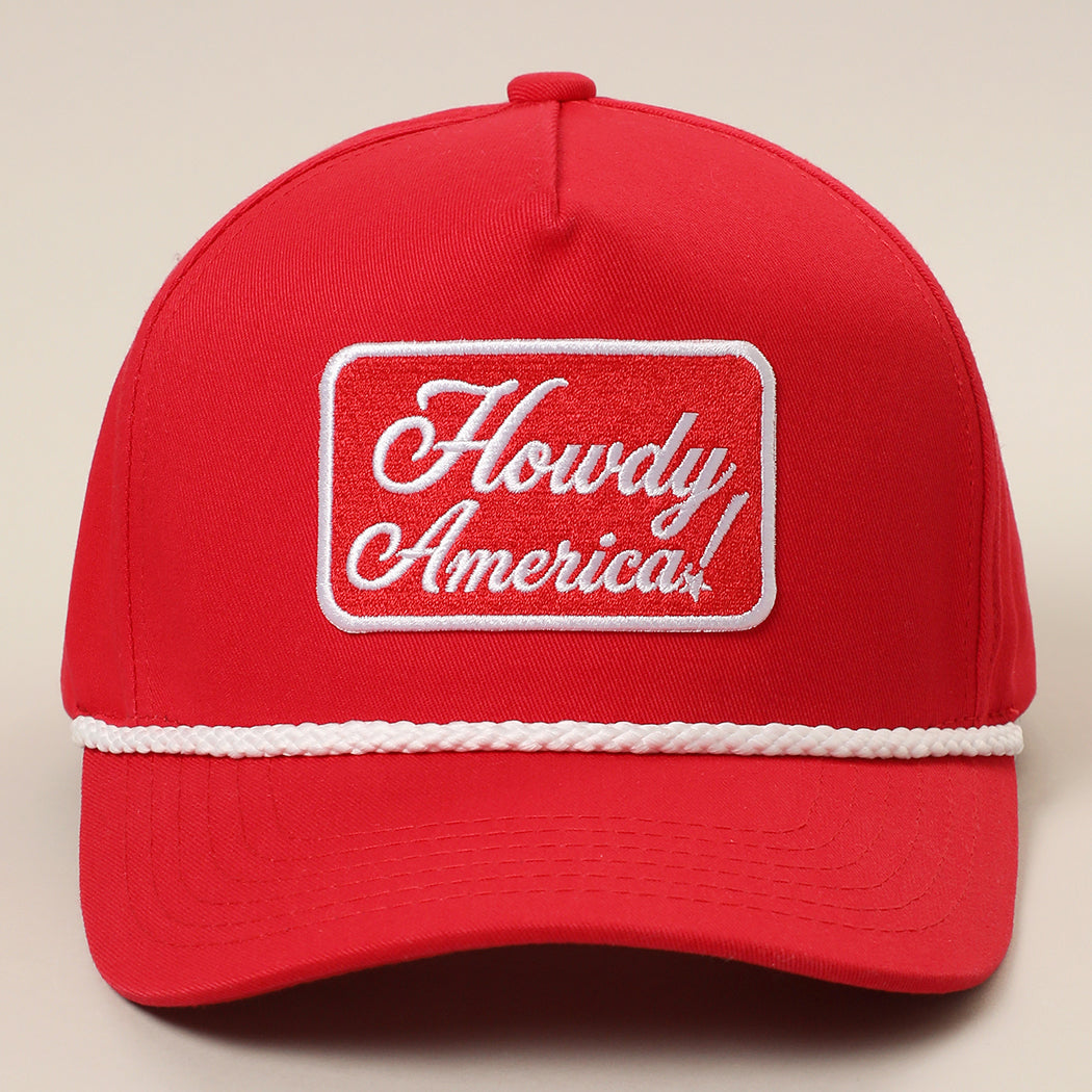 Howdy America rope trucker hat in red and white