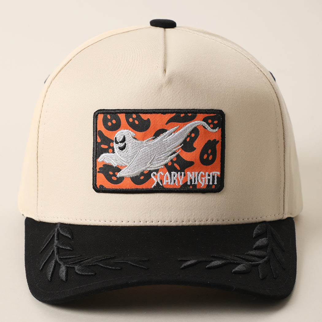 Scary Night ghost patch leaf brim trucker hat in black