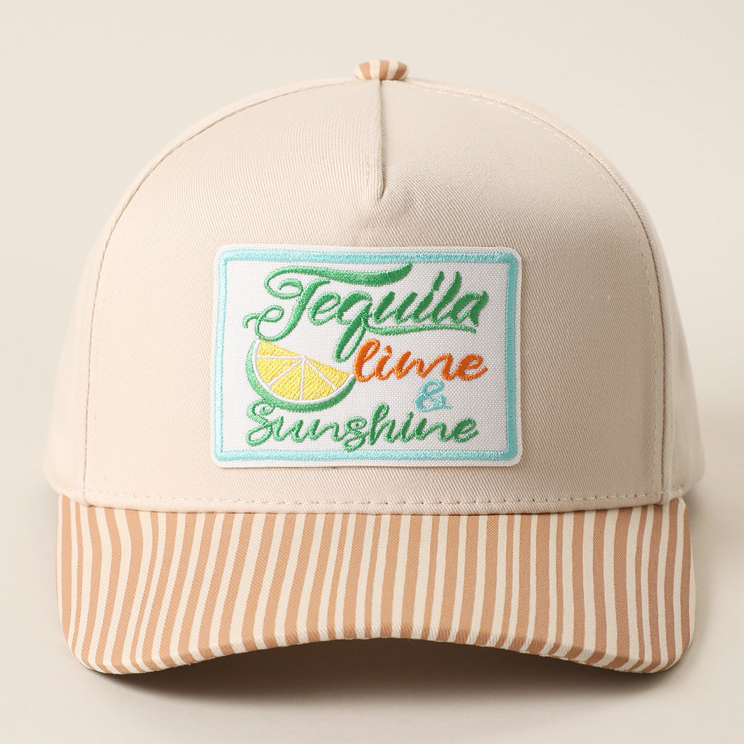 Tequila Lime & Sunshine striped brim hat in beige