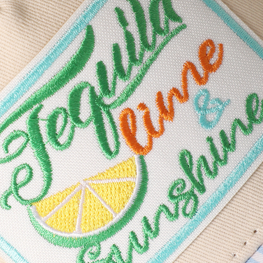 Tequila Lime & Sunshine striped brim hat in sky blue, side view