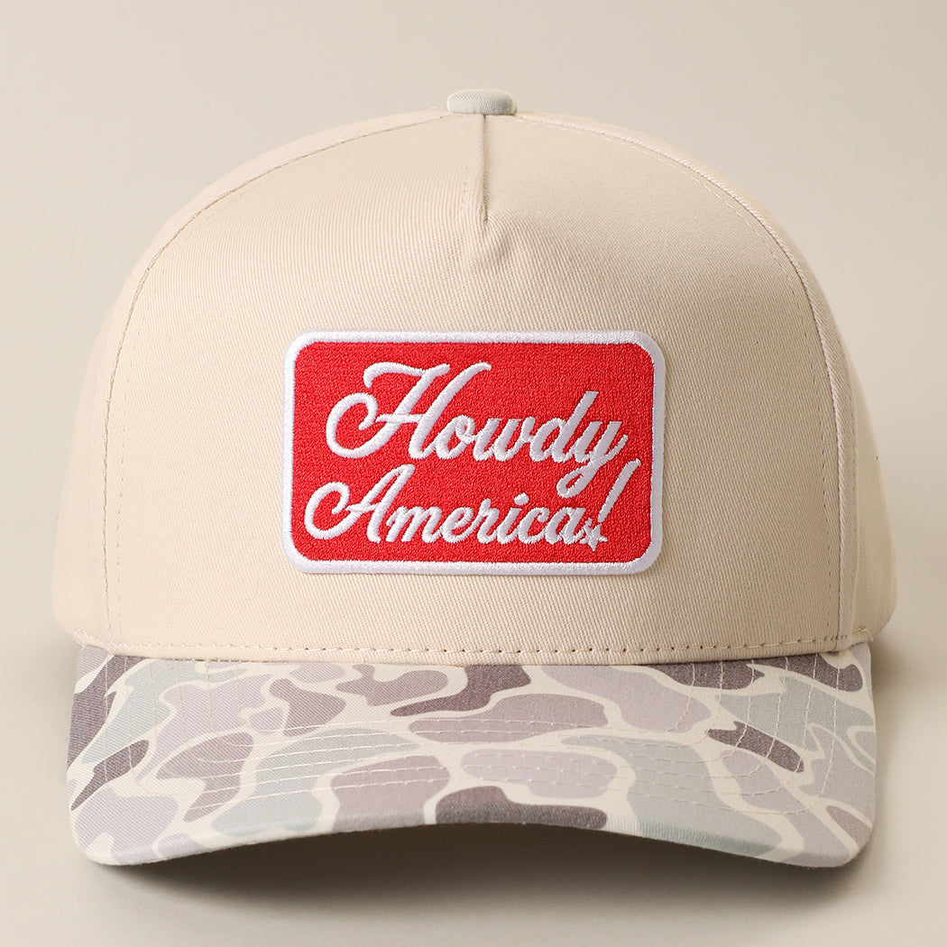 Howdy America camo brim trucker hat in beige