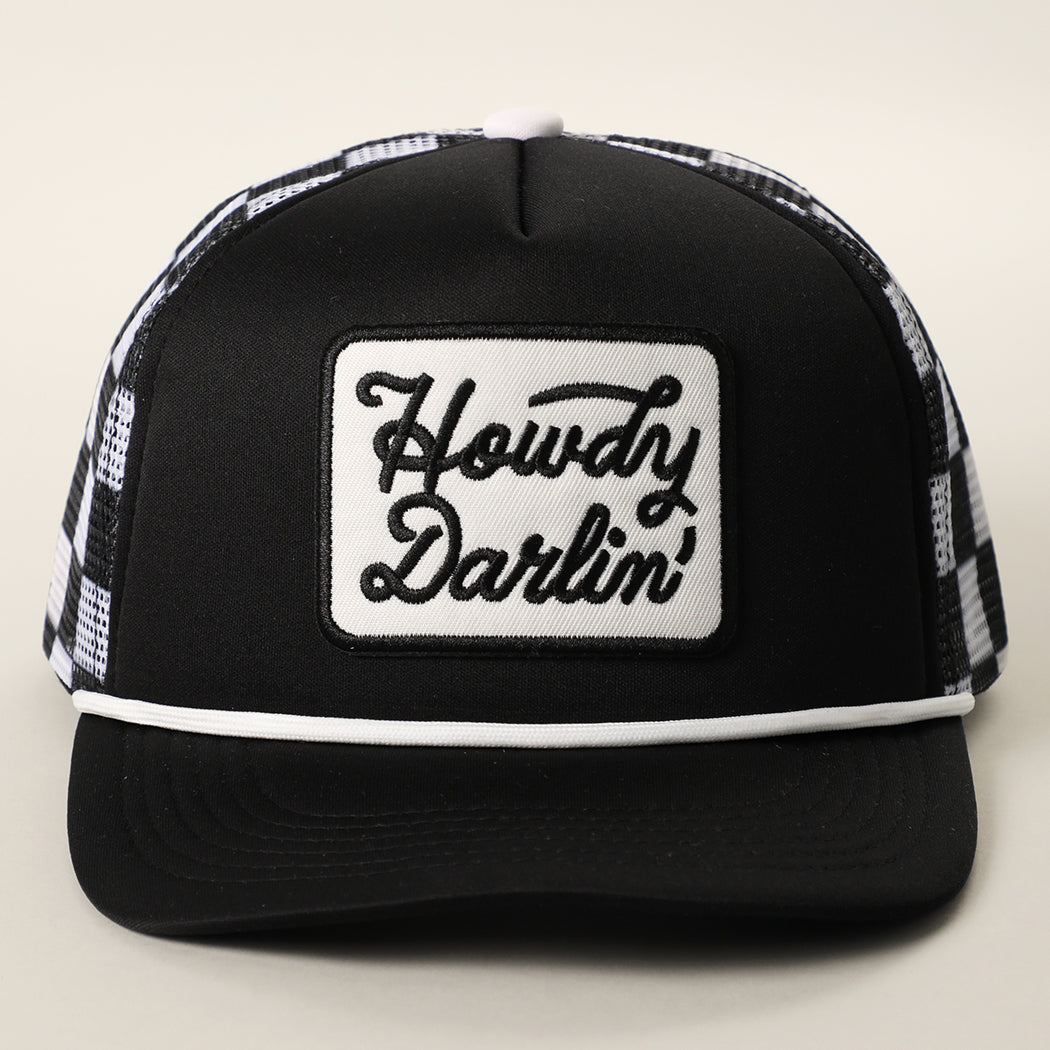 Howdy Darlin' patch checker foam trucker hat in black