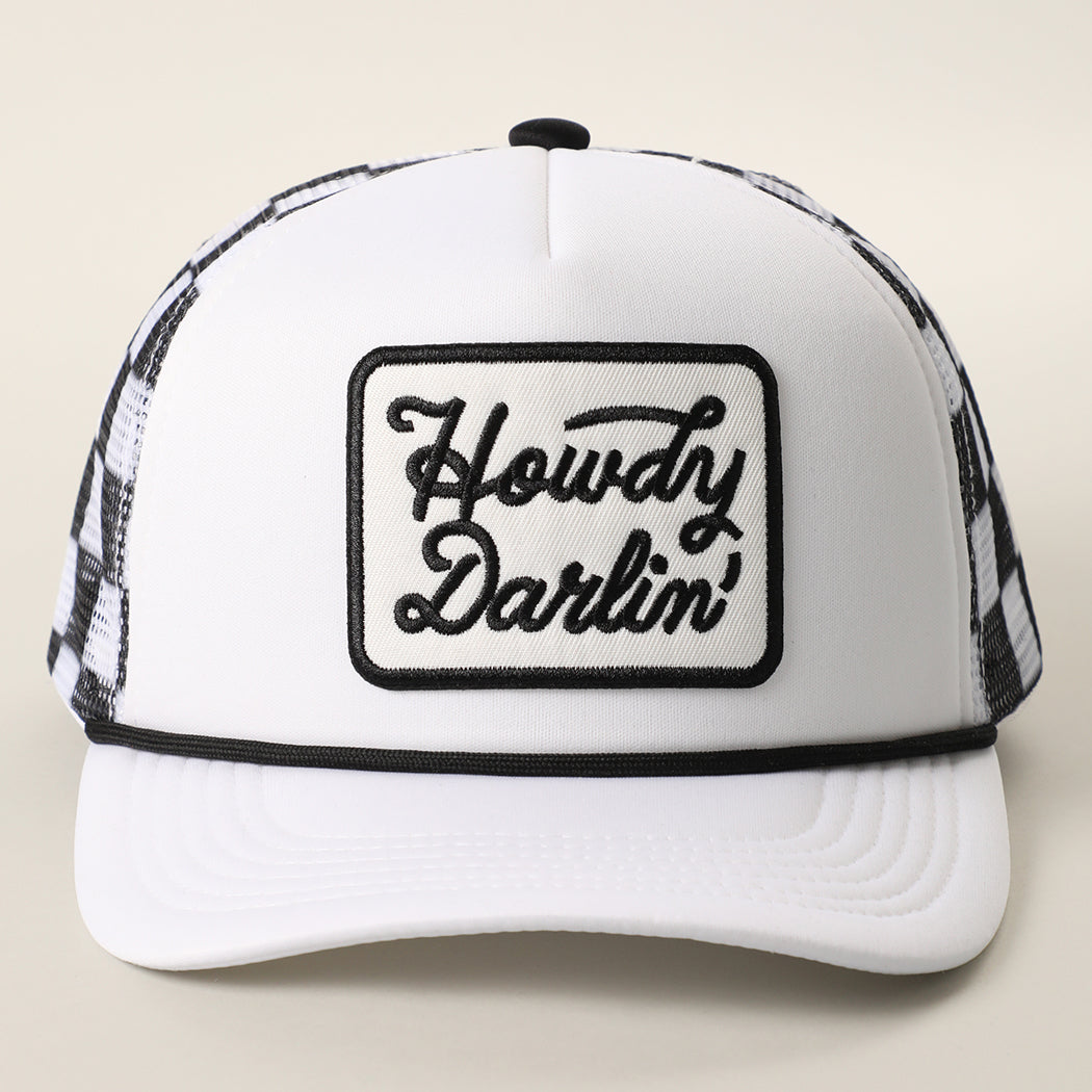Howdy Darlin' patch checker foam trucker hat in white