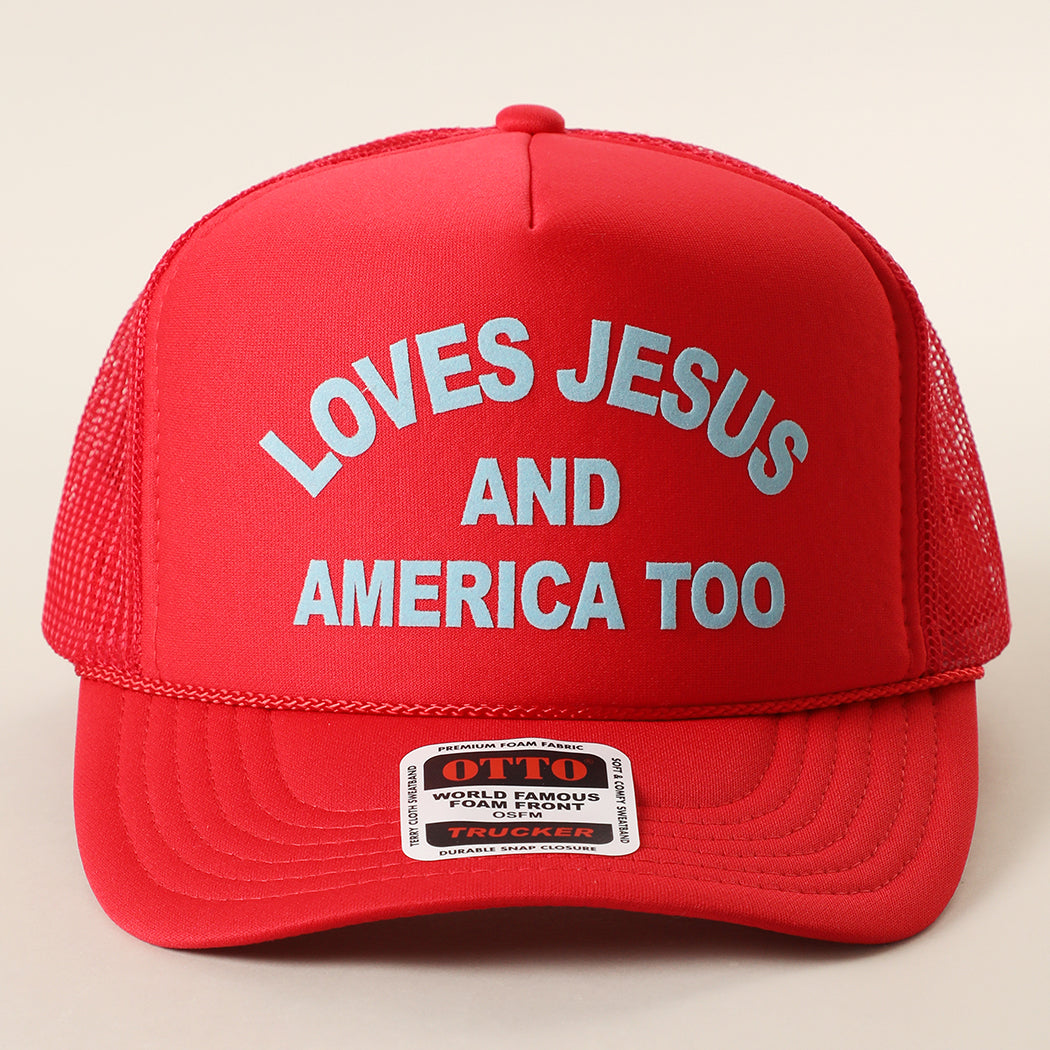 Loves Jesus And America Too foam trucker hat in red