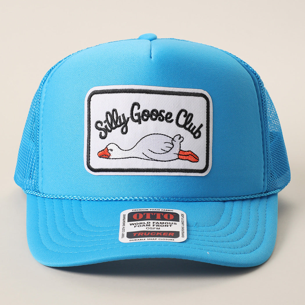 Silly Goose Club patch foam trucker hat in neon blue