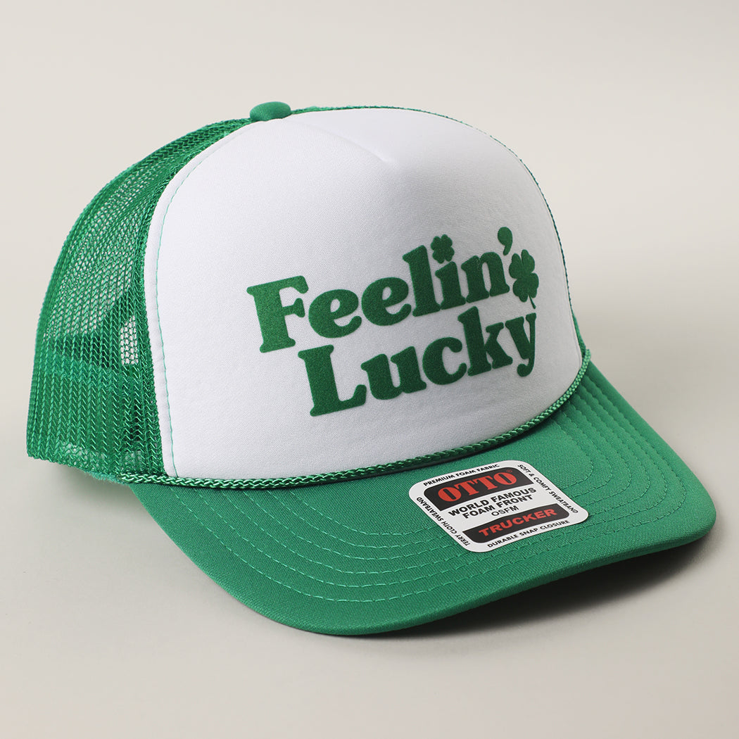 Feelin' Lucky St. Patrick's Day foam trucker hat in kelly green and white back view