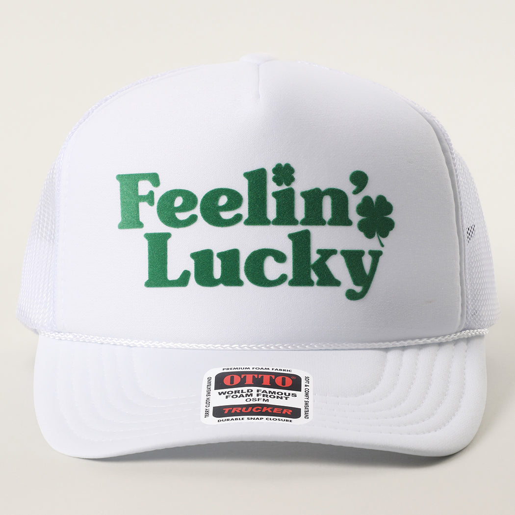 Feelin' Lucky St. Patrick's Day foam trucker hat in white