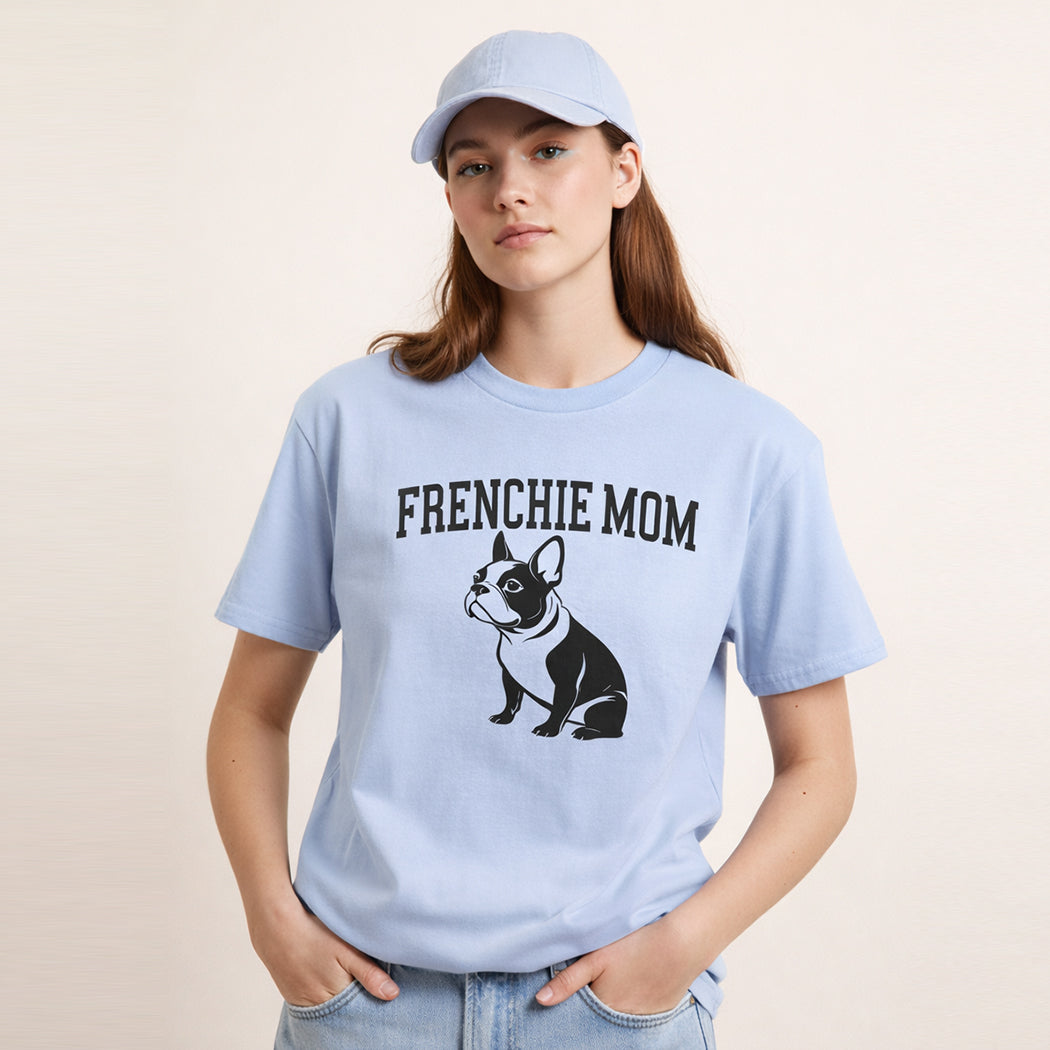 Frenchie Mom garment-dyed t-shirt worn by model