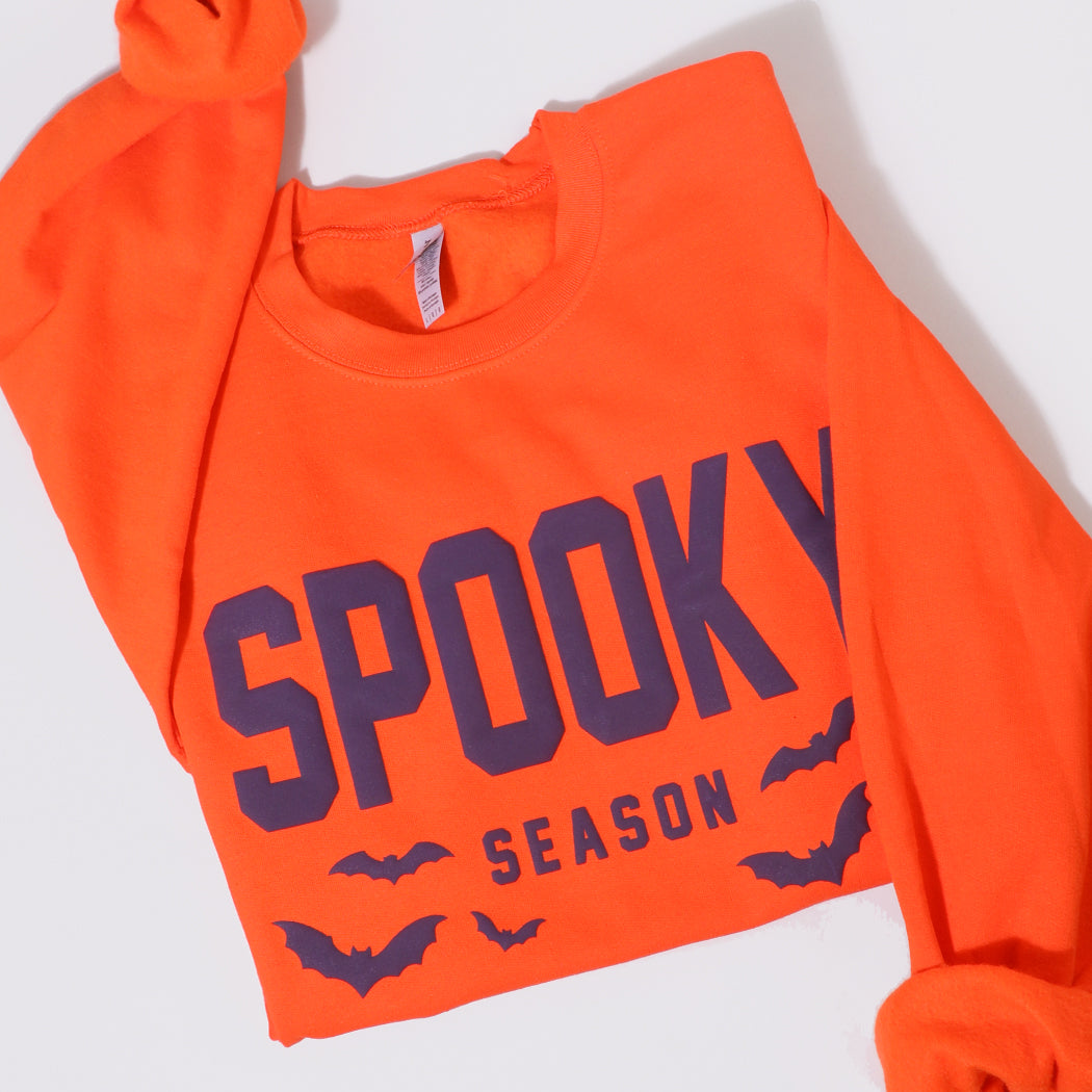 Spooky Season bold puff sweatshirt in orange, front view