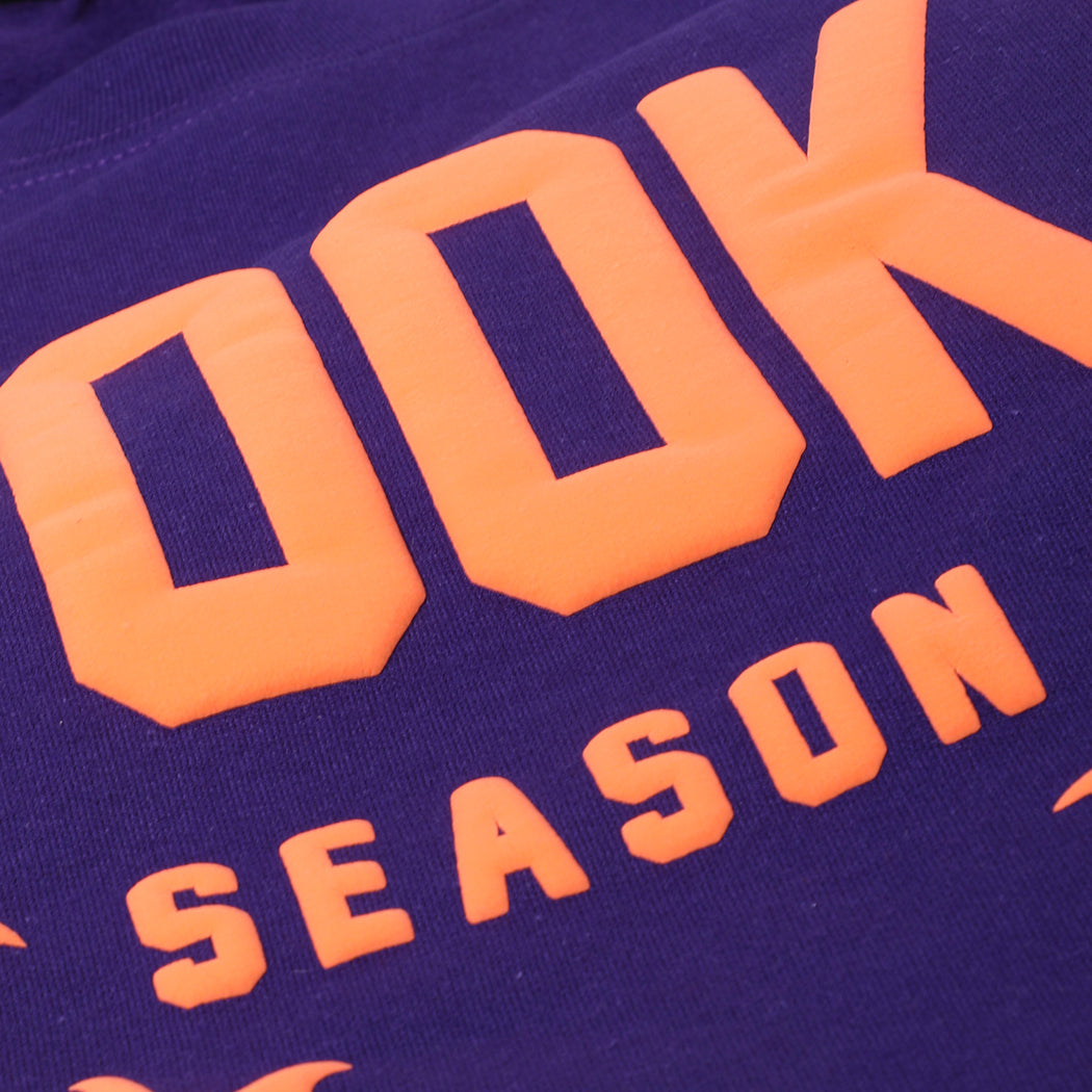 Spooky Season bold puff sweatshirt in purple, back view