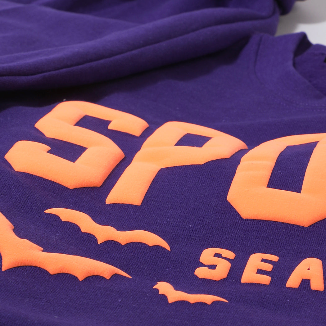 Spooky Season bold puff sweatshirt in purple, detail view