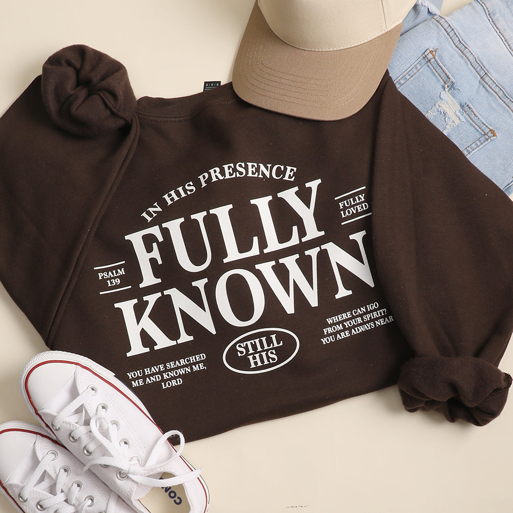Fully Known Psalm 139 graphic sweatshirt in dark chocolate